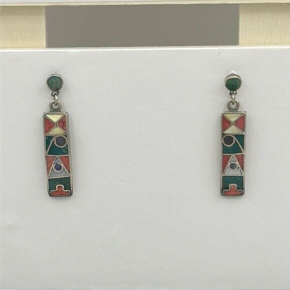 Jewelry - Sterling silver 950 Southwest style stone inlaid earrings
